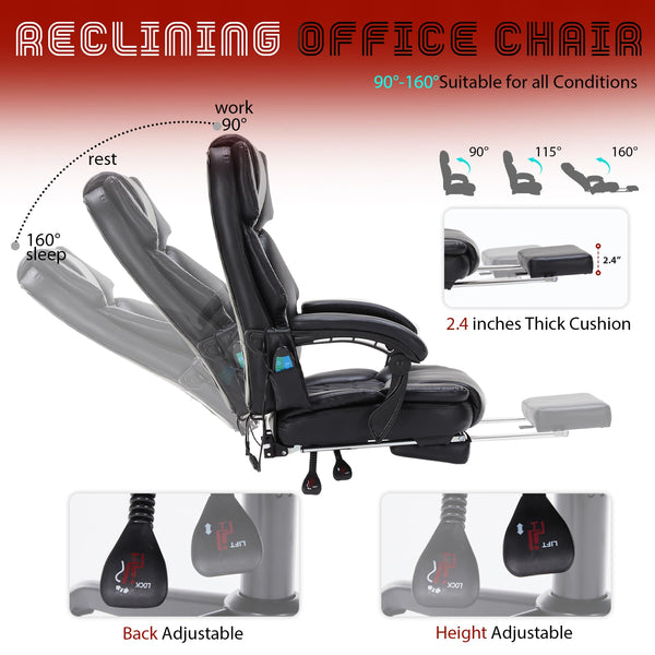 Massage Office Chair with Footrest, Heat & Reclining – 400 lbs Capacity