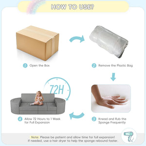 Modular Kids Play Couch – 68" Convertible Foam Sofa