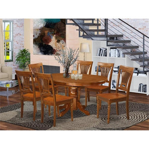 Extendable Round Dining Table Set with 6 Wood Chairs