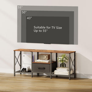 Industrial TV Stand with Fabric Drawer & Open Shelves