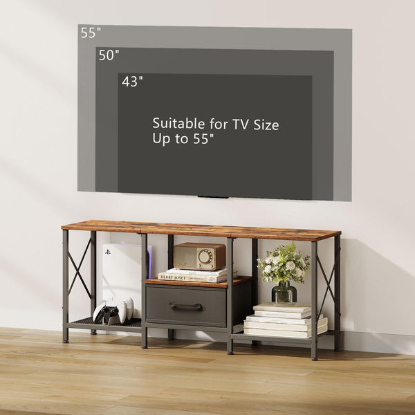 Industrial TV Stand with Fabric Drawer & Open Shelves