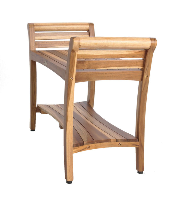 Teak Wood Shower Bench with LiftAide Arms & Storage Shelf