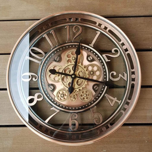 Large Moving Gears Wall Clock – 21 Inch Analog Art Deco Metal Clock