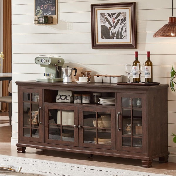 Farmhouse Sideboard Buffet Cabinet with Glass Doors