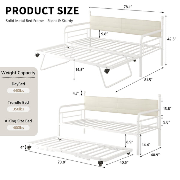 Twin to King Daybed with Pop-Up Trundle and Charging Station