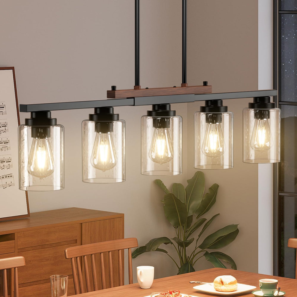Farmhouse Chandelier with Seeded Glass Shade | Adjustable Kitchen Island Pendant Light
