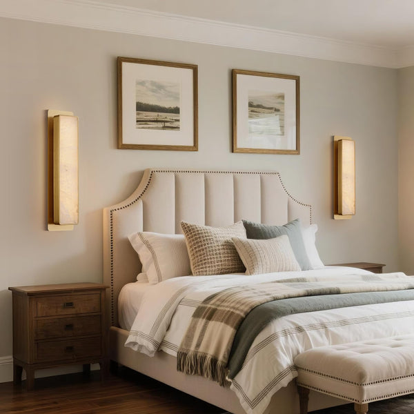 Alabaster Wall Sconce – 19.7" Natural Marble Indoor Wall Light, Gold, 18W LED