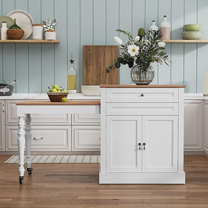 Extendable Kitchen Island with Charging Station & Storage