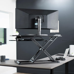 Corner Desk Converter with Wide Keyboard Tray – Height Adjustable Standing Desk Riser