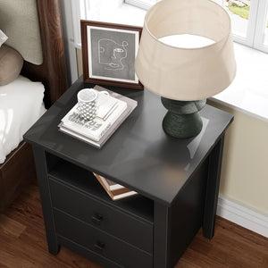 Farmhouse Nightstand Set of 2 with 2 Drawers and Open Shelf