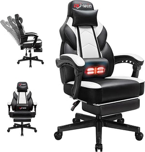Big & Tall Gaming Chair with Footrest, Massage Lumbar Support & 360° Swivel