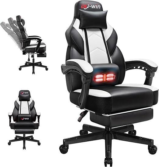 Big & Tall Gaming Chair with Footrest, Massage Lumbar Support & 360° Swivel