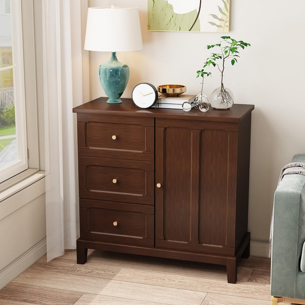 Accent Cabinet with 3 Drawers and Door – Wooden Sideboard with Shelves