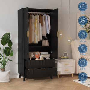 71" Wardrobe Armoire with Drawers, Doors & Adjustable Shelves