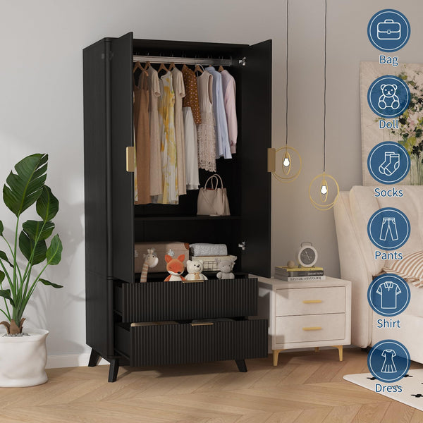 71" Wardrobe Armoire with Drawers, Doors & Adjustable Shelves