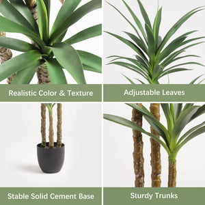 Artificial Agave Tree 5.3 Ft with 3 Trunks – Indoor Outdoor Fake Plant