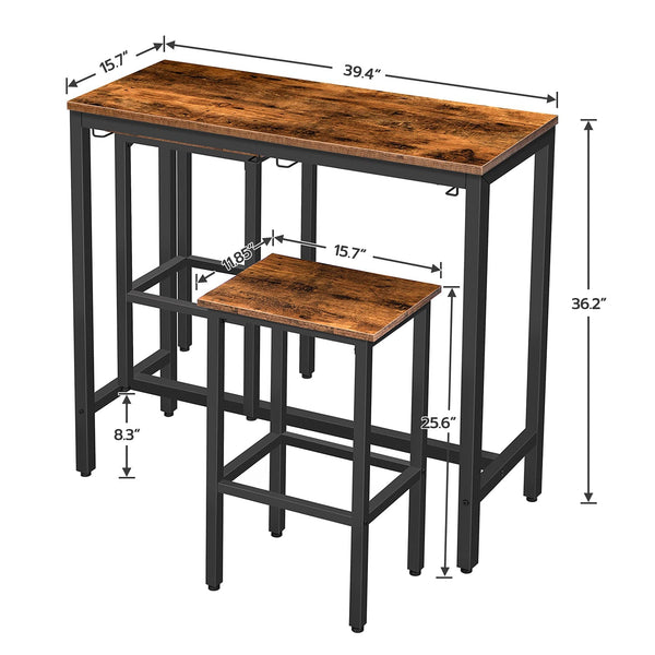 Industrial Bar Table Set with 2 Stools