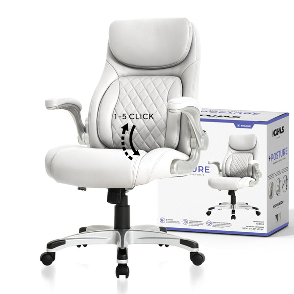 Ergonomic PU Leather Office Chair with Click-5 Lumbar Support