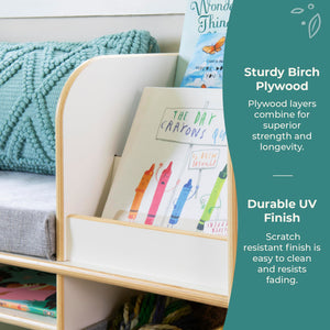 Kids Reading Nook Bookshelf Bench with Storage Bins and Seat Cushion