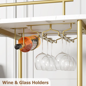 3-Tier Gold Bar Cart with Wine Rack & Glass Holder