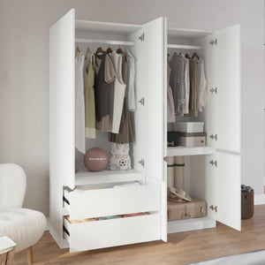 4-Door Armoire Wardrobe Closet with Drawers & Hanging Rod