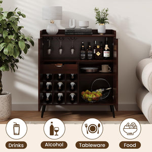 Fluted Wine & Coffee Bar Cabinet with Storage