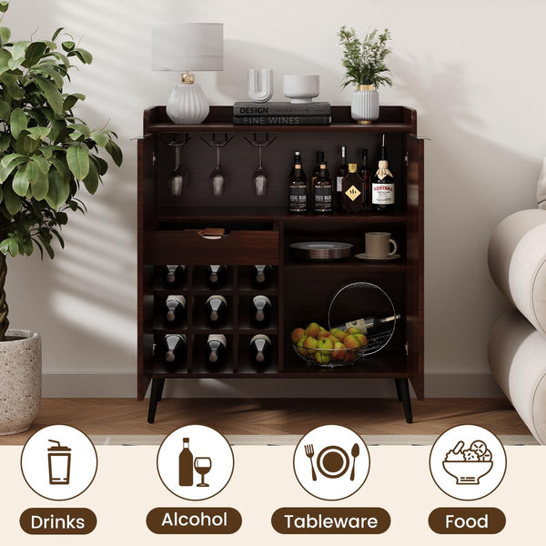 Fluted Wine & Coffee Bar Cabinet with Storage