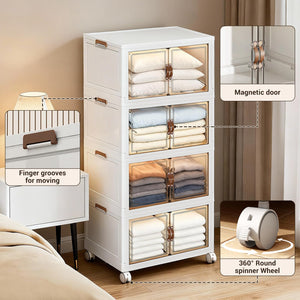 4-Tier Stackable Storage Cabinet with Magnetic Doors & Wheels