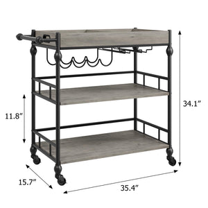 3-Tier Rolling Bar Cart with Wine Rack & Removable Tray