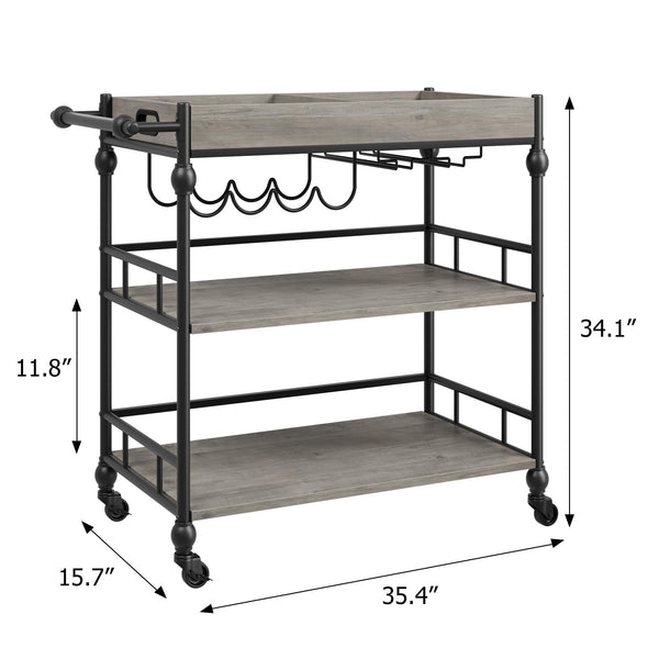 3-Tier Rolling Bar Cart with Wine Rack & Removable Tray