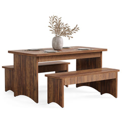 Farmhouse Dining Table Set with 2 Benches – Seats 4 to 6