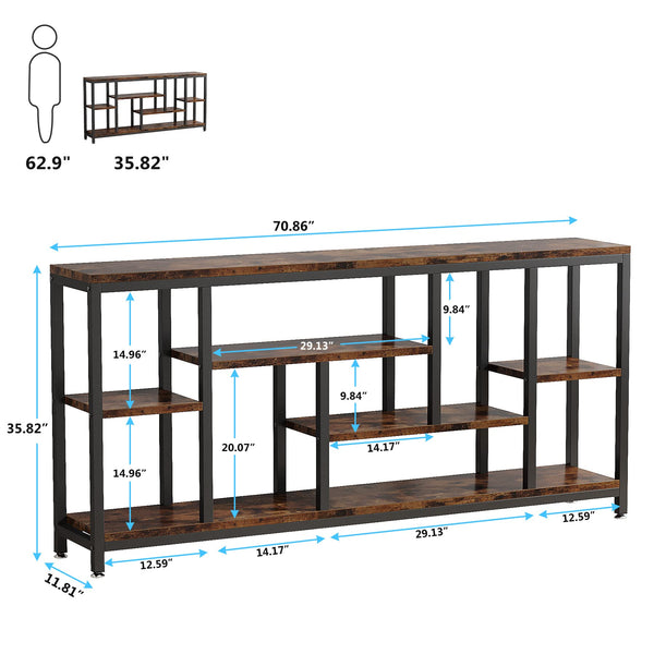 Industrial Console Sofa Table with Storage Shelves
