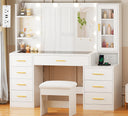 Lighted Vanity Desk with Mirror, Glass Top & Stool