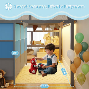 Kids Low Loft Bed with Storage Drawers and LED Lights
