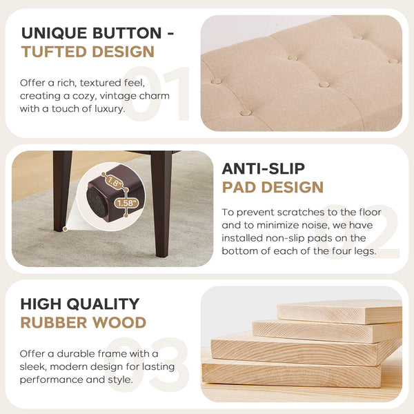 Button-Tufted Upholstered Bench