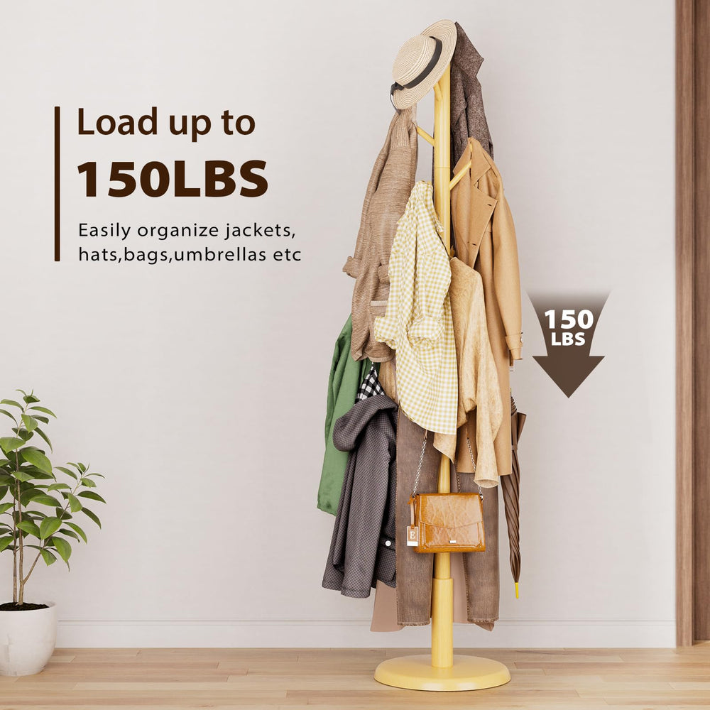 Solid Wood Freestanding Coat Rack with 10 Hooks