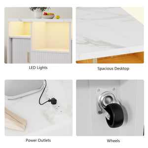 Rolling Kitchen Island with Storage, Power Outlet & LED Light