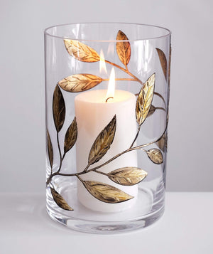 Gold Leaf Hurricane Glass Candleholder