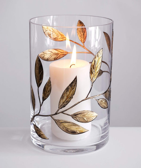 Gold Leaf Hurricane Glass Candleholder