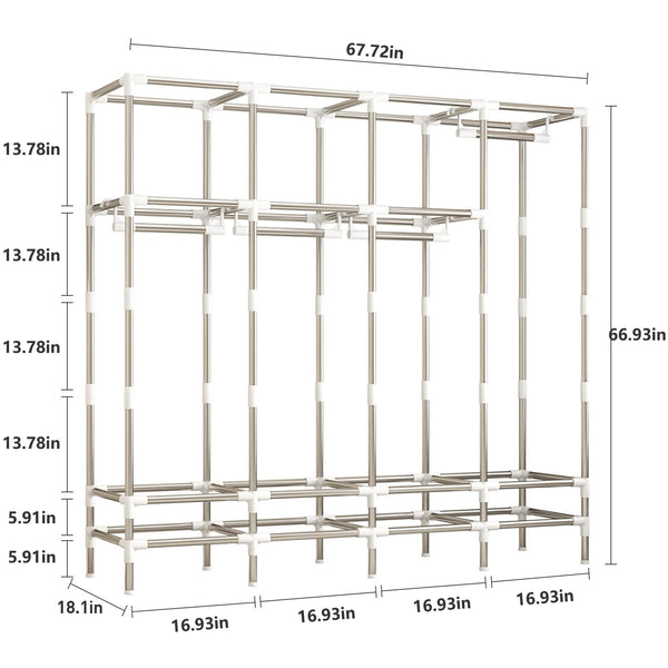 Portable Wardrobe with Hanging Rods & Drawers