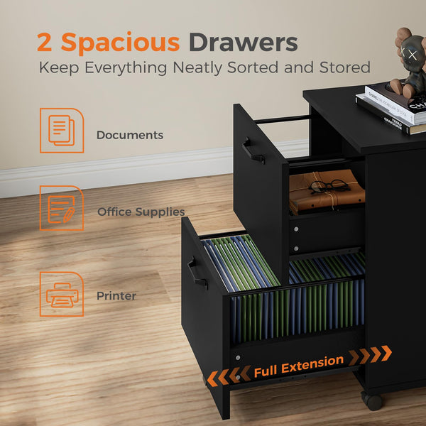 2-Drawer Rolling Filing Cabinet with Printer Stand