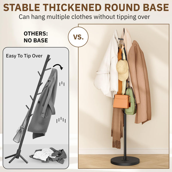 Heavy Duty Freestanding Coat Rack with Wood Base