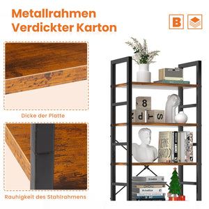 5-Tier Metal & Wood Bookcase with Adjustable Shelves