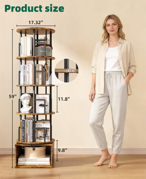 5-Tier Rotating Bookshelf with Storage Cabinet