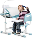 Kids Height-Adjustable Desk & Chair Set with LED Lamp