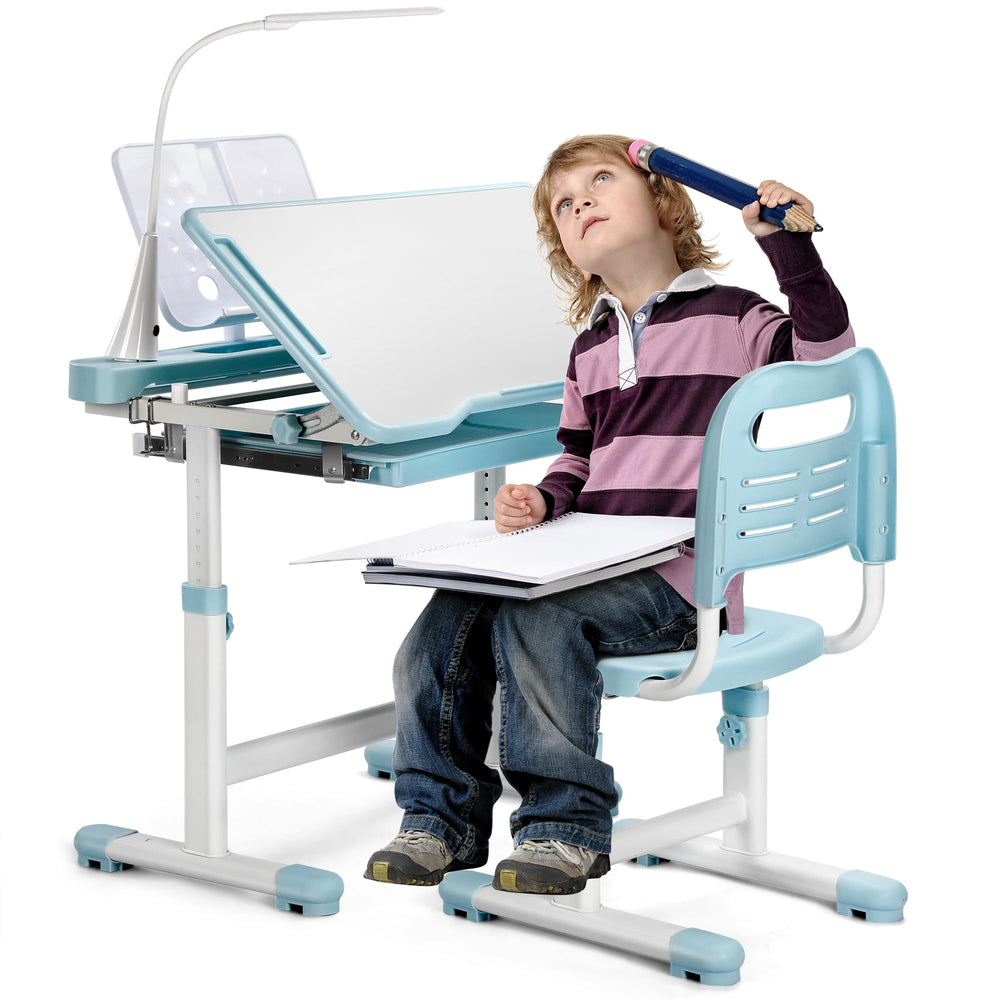 Kids Desk and Chair Set – Height Adjustable Study Desk with LED Lamp