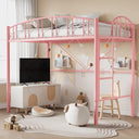 Metal Loft Bed Twin Size with Guardrail & Ladder
