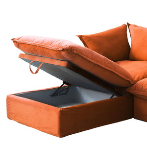 Square Ottoman Footstool with Removable Cover – Hemp Velvet, Orange