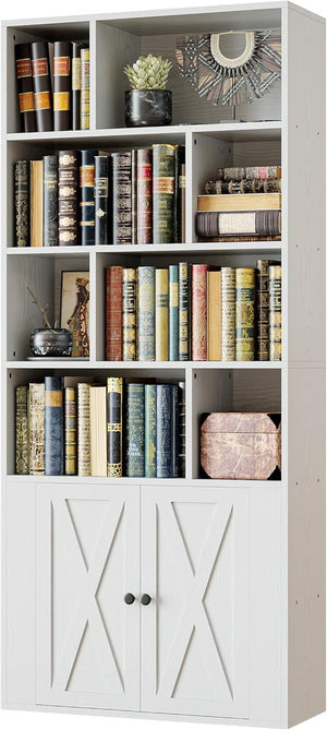 4-Tier Bookcase with Doors & 8 Open Cubes