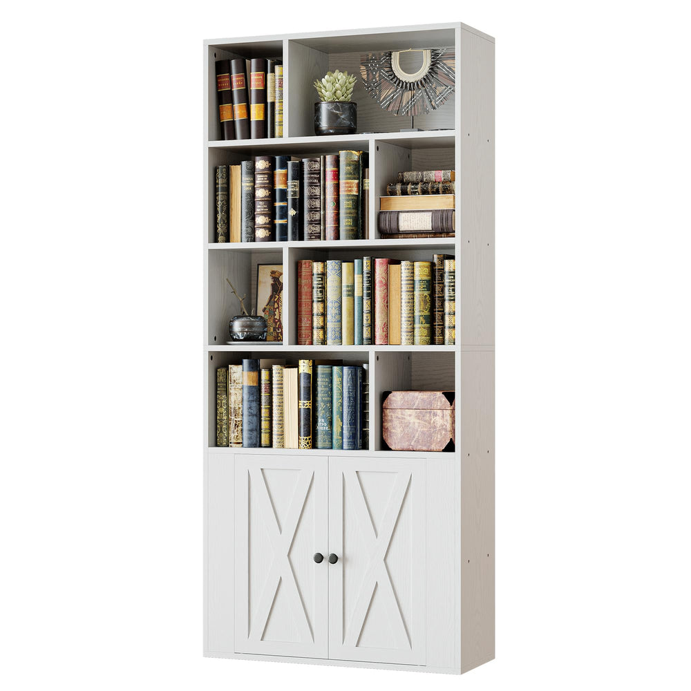 Industrial Bookcase with Doors & Open Cubes – 4-Tier, 70" Tall